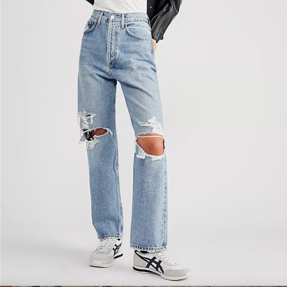 Agolde 90s Mid Rise Straight Leg Loose Fit Destroyed Jeans in Fall Out size 26 - Picture 1 of 12